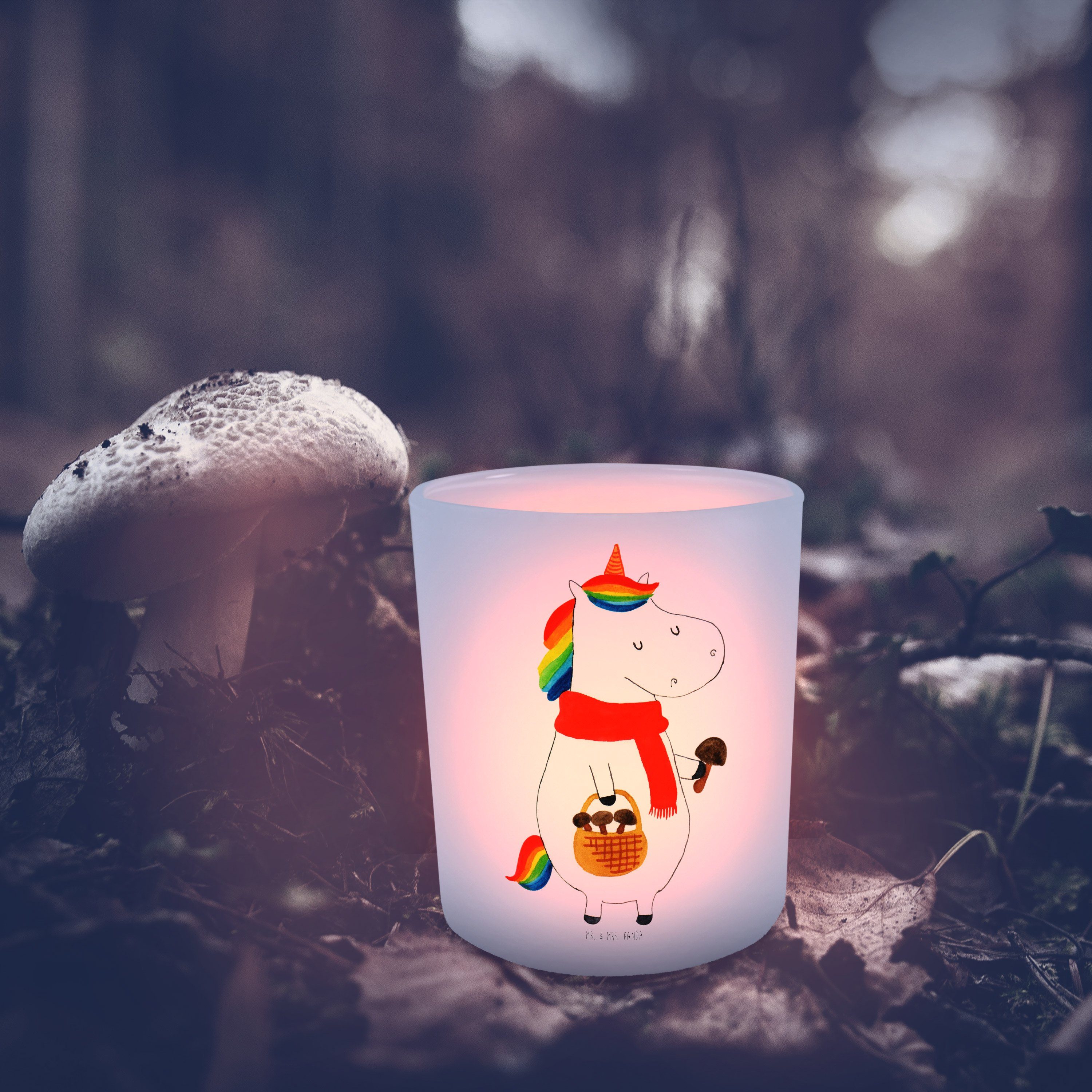 Einhörner, Teelichter, Windlicht Geschenk, Mrs. & St) Panda Transparent Mr. - Pilz - (1 Einhorn Unicorn