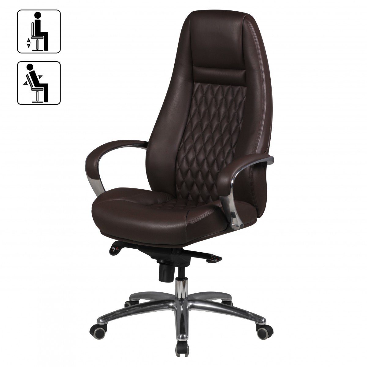 Amstyle Chefsessel Bürostuhl AUSTIN Echtleder Braun Schreibtischstuhl Drehstuh (Bürostuhl AUSTIN Echtleder Braun 120 kg), Schreibtischstuhl mit hoher Rückenlehne und Kopfstütze