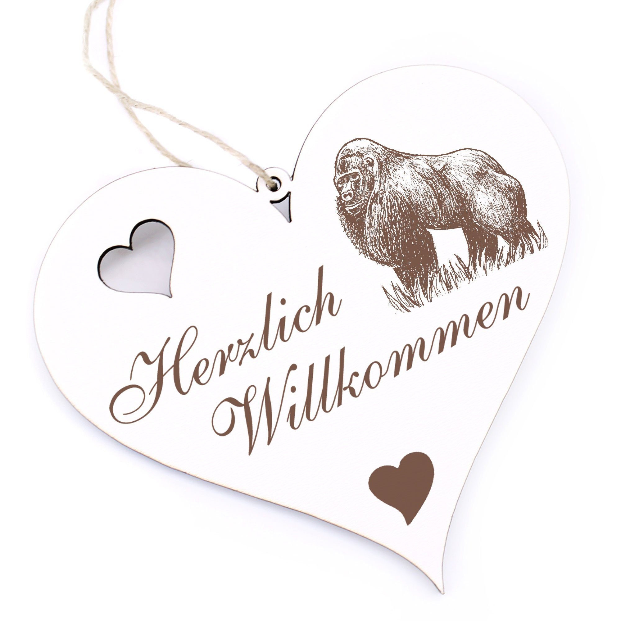 Dekolando Hängedekoration Herzlich Willkommen - Gorilla im Gras - 13x12cm