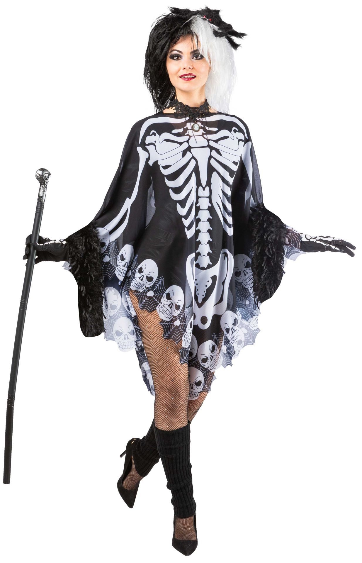 Orlob Zombie-Kostüm Poncho Skelett Totenkopf Halloween Karneval Fasching Einheitsgröße