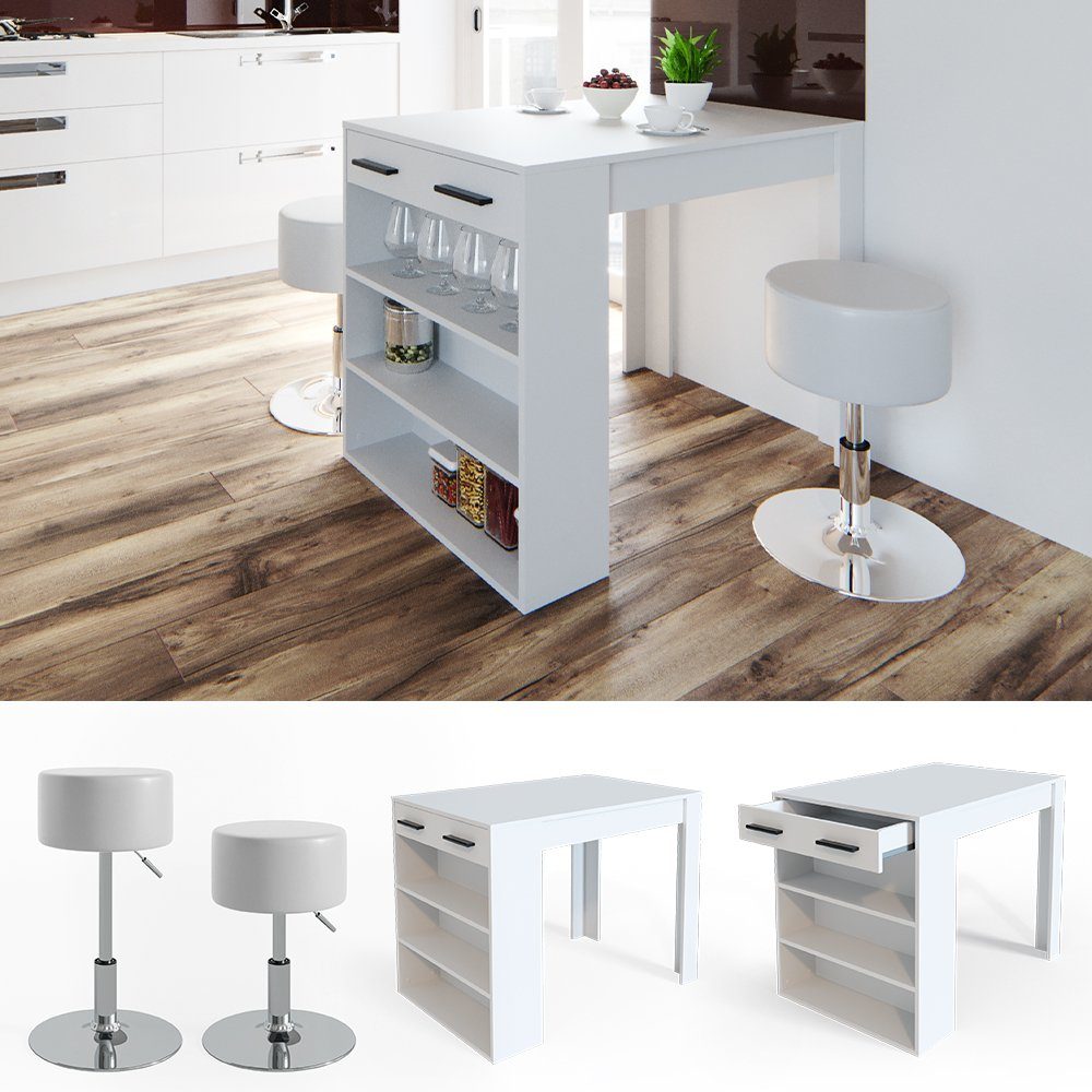 Vicco Bartisch Repose, Weiß, 67 x 100 cm mit 2 Hockern günstig online kaufen