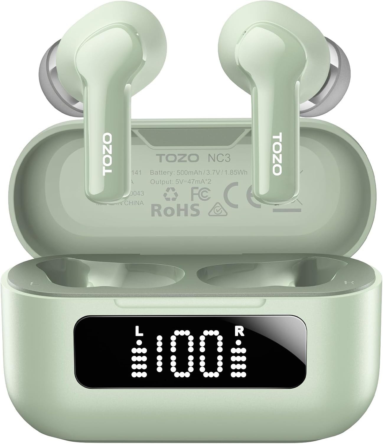 TOZO Hybrid ANC Kopfhörer mit 6 Mikrofonen & IPX8 Wasserschutz In-Ear-Kopfhörer (IPX8 wasserdicht für Sport, Outdoor-Aktivitäten oder plötzliche Regenschauer, ohne die Leistung der Kopfhörer zu beeinträchtigen., 68 Std. Akkulaufzeit, App-Steuerung & Digitalanzeige für klaren Sound)
