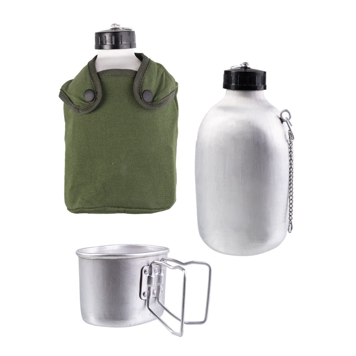 Mil-Tec Feldflasche Militär Feldflasche Alu 1,3L mit Becher und Hülle