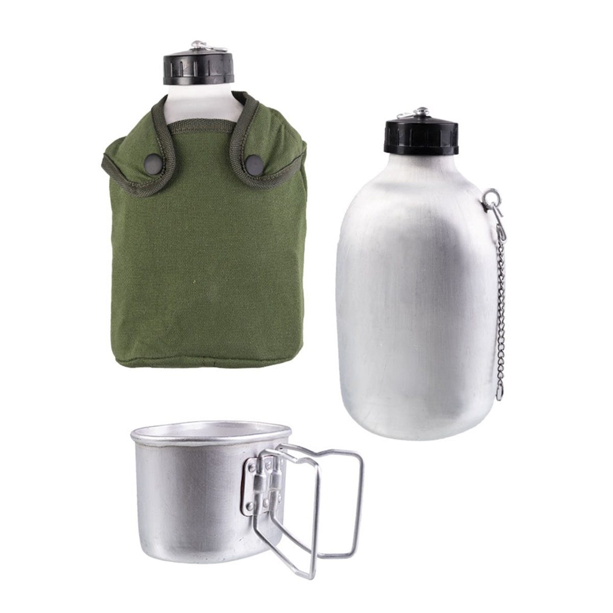 Feldflasche Militär Feldflasche Alu 1,3L mit Becher und Hülle