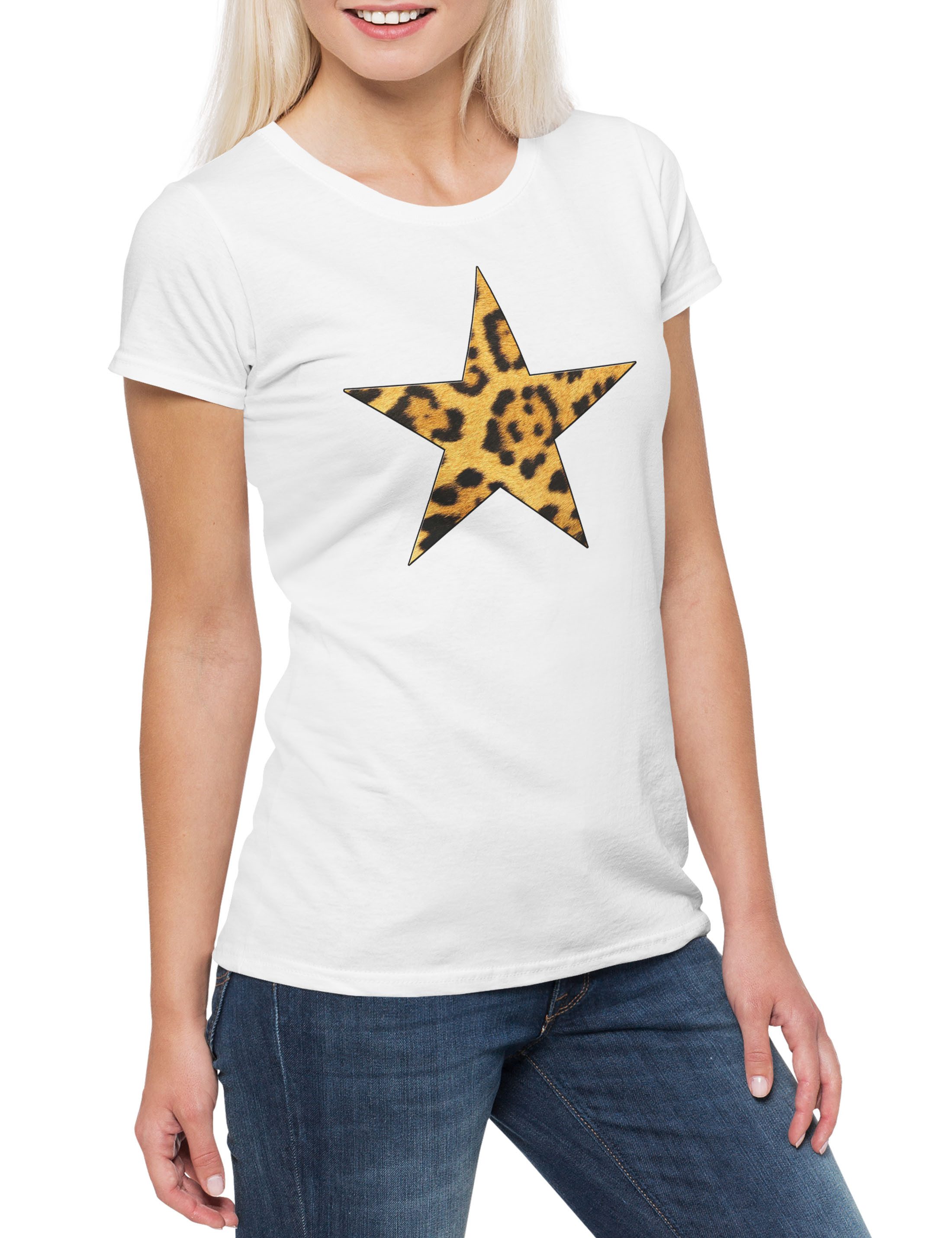 Print-Shirt Rockabella Star I Damen T-Shirt Tattoo Nautical Rockabilly Leopard