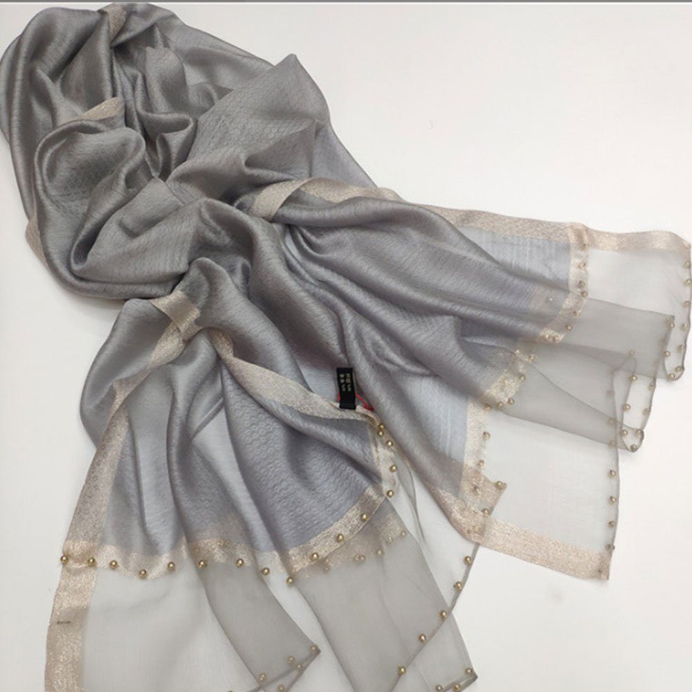 AUzzO~ Seidenschal Freizeitschal Halstuch Elegante Coloured Grau Sun Light ProtectionSilkScarf, 190cm*70cm