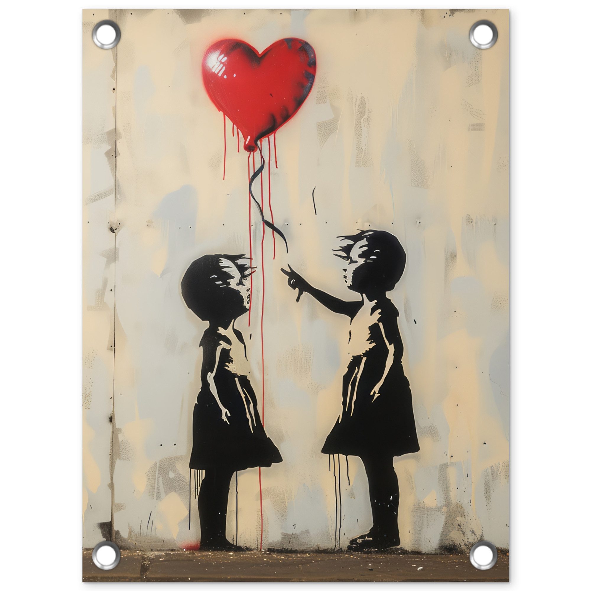 OnlyWow Poster für Garten Straßenkunst - Banksy - Luftballon - Graffiti - Herz, Gartenposter, Outdoor Bilder, Gartendeko für draußen, 30x40 cm
