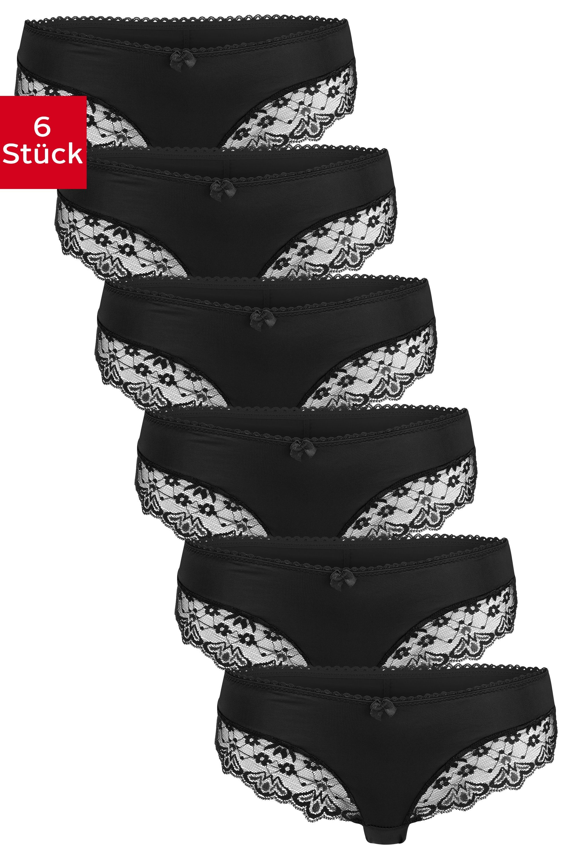 Fabio Farini Hipster Damen Підштанники - Frauen Pantys aus weicher Microfaser (Packung, 6-St) mit floraler Spitze am Beinabschluss