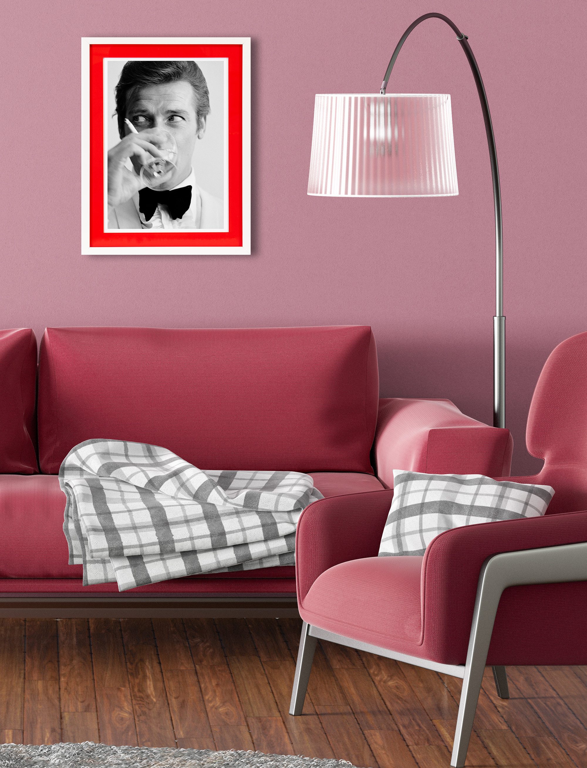 queence Bild mit Rahmen Roger Moore, Bilder von Männern, Film, Filmfiguren, Gesicht, Mann, Schwarz-Weiß (1 St), Poster mit buntem Acrylglas Passepartout