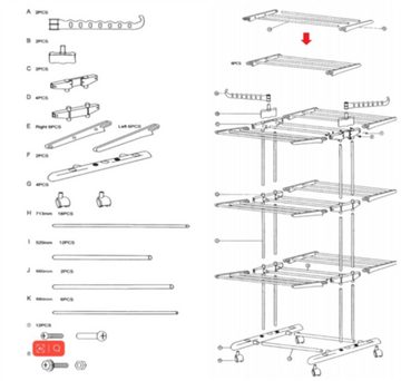 Fangqi Wäscheständer Klappbarer Wäscheturm, mobiler Wäscheständer, 3 Lagen, H 170cm, Halterung aus rostfreiem Stahl und PP-Material