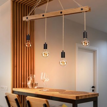 etc-shop LED Pendelleuchte, Leuchtmittel inklusive, Warmweiß, Vintage Decken Hänge Leuchte Filament Holz Pendel Lampe