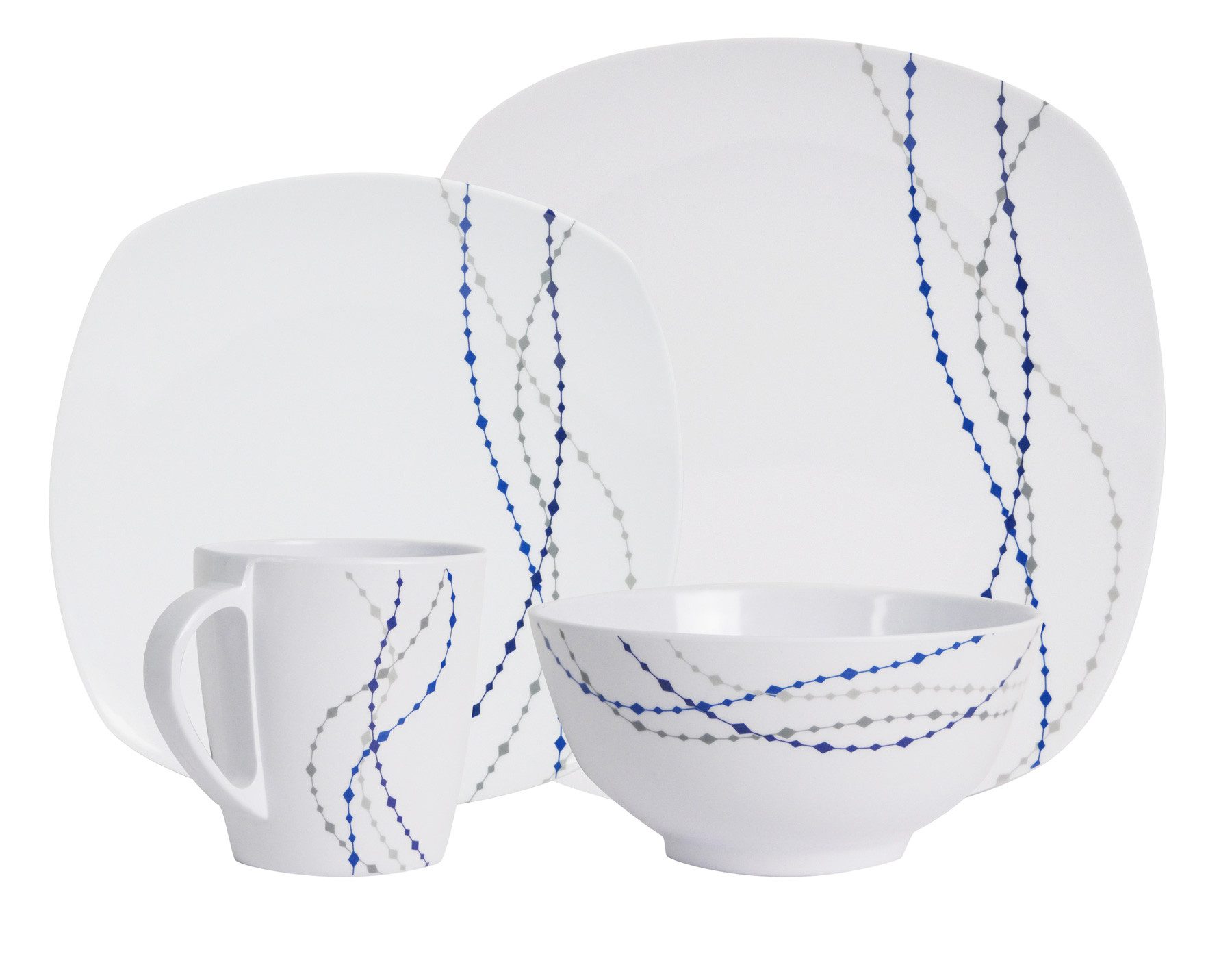 HEKERS Geschirr-Set 100% Melamin Geschirr (4-24 teilig) Line elfen/blau (eckig) (8-tlg)