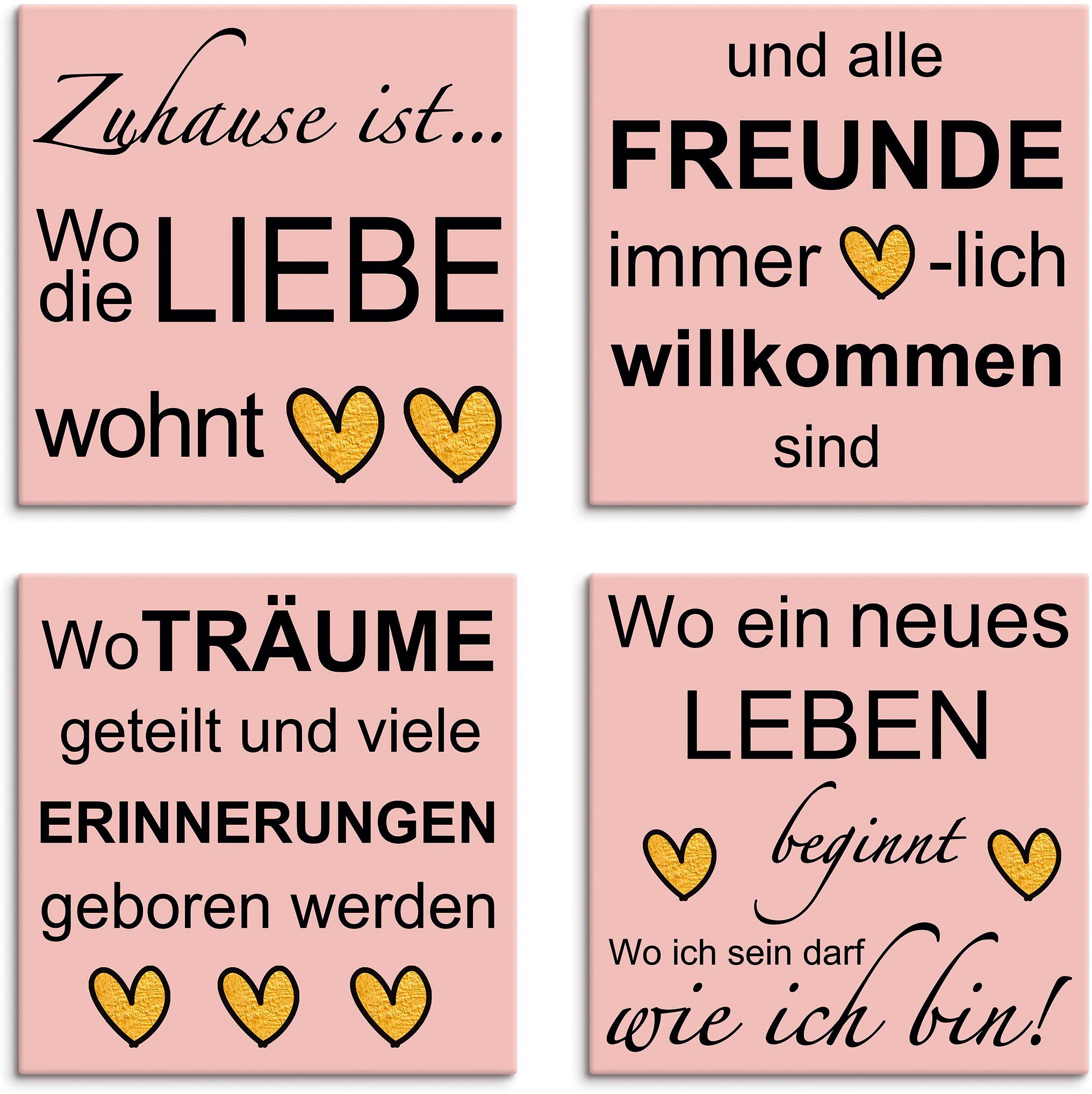 Artland Leinwandbild Wo die Liebe wohnt, Sprüche & Texte (4 St), 4er Set, verschiedene Größen