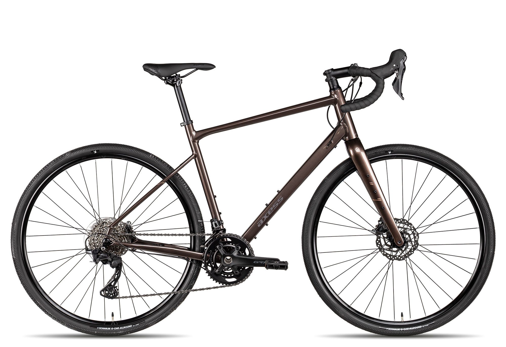 Axess Gravelbike CREED ADV, 24 Gang Shimano GRX RD-RX820, 12-Speed, Shadow Plus Schaltwerk, Kettenschaltung, hydraulische Scheibenbremse braun/beige