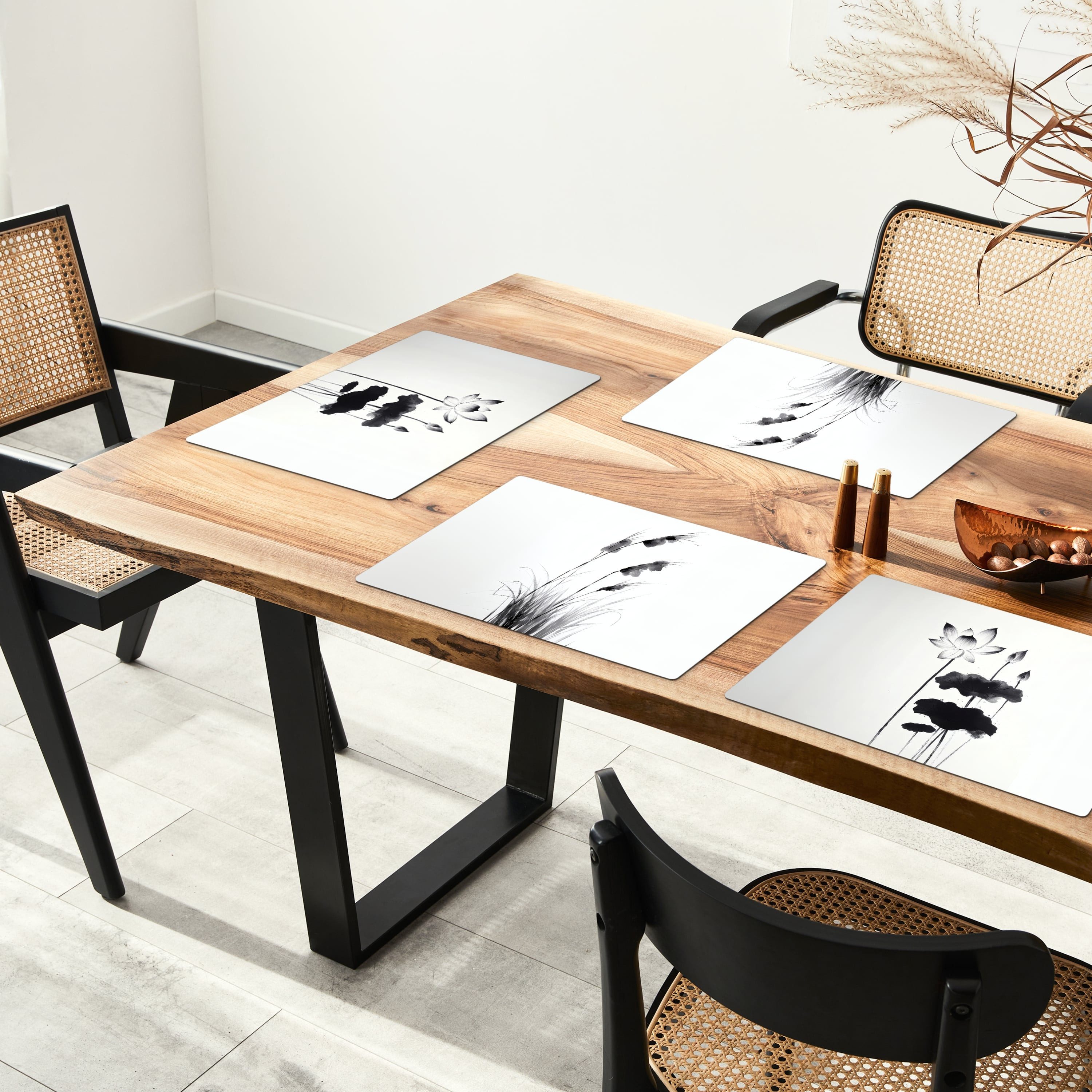 MuchoWow Platzset Ink Harmony - Schwarz - Weiß, (6-St), Platzsets, Tischset, Abwaschbar, Tischsets, Platzdeckchen