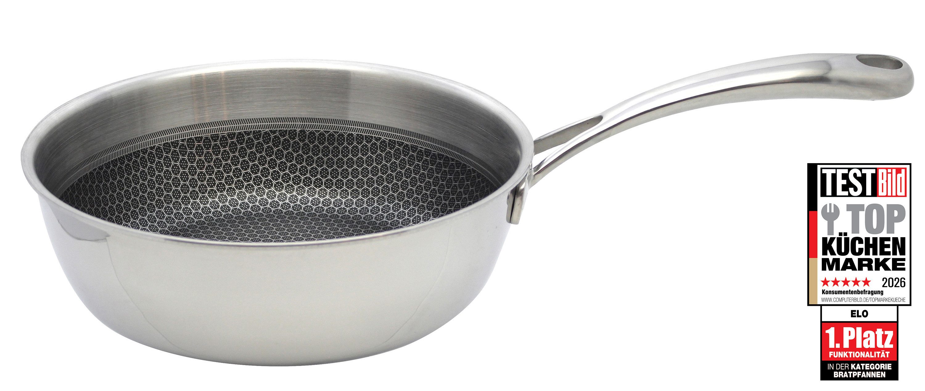Elo Premium Sauteuse Relief Evolution Sauteuse, Edelstahl 18/10 (1-tlg), durchgehender Aluminium-Kern, außen magnetischer Edelstahl