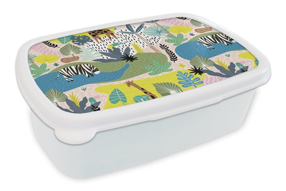 MuchoWow Lunchbox Dschungel - Natur - Farben, Kunststoff, (2-tlg), Brotbox für Kinder und Erwachsene, Brotdose, für Jungs und Mädchen weiß