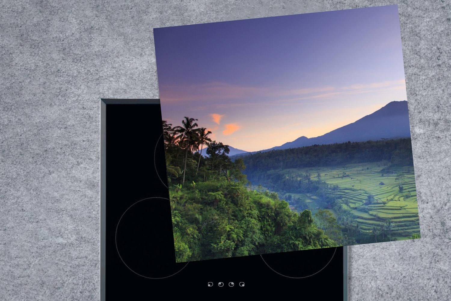 MuchoWow Herdblende-/Abdeckplatte Indonesien tlg), für - Reis, küche 78x78 (1 Arbeitsplatte cm, - Natur Vinyl, Ceranfeldabdeckung