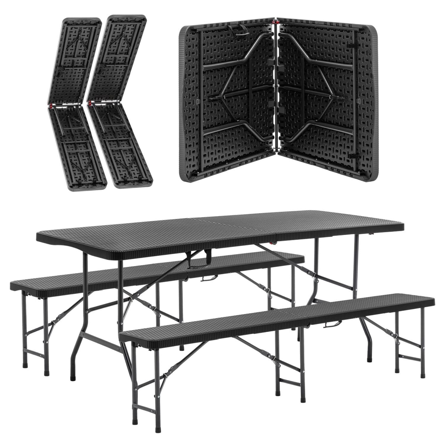 Campingtisch 6ft Klappbarer Picknicktisch mit 2 Bänken, 3-teiliges Camping Set