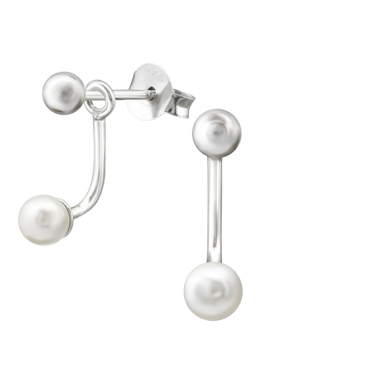 BUNGSA Ohrring-Set Ohrstecker Doppelperle weiß aus 925 Silber Damen (1 Paar  (2 Stück), 2-tlg), Ohrschmuck Ohrringe