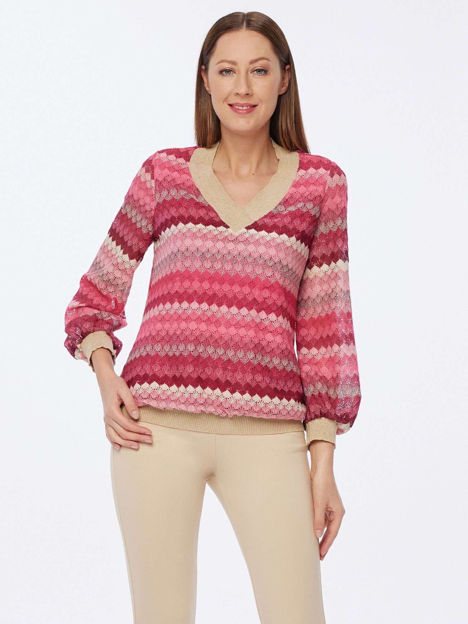 Sarah Kern Langarmshirt mit abstraktem Muster und Ballonärmel
