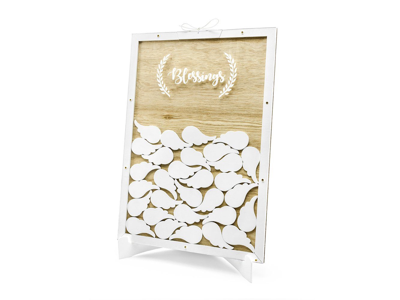 partydeco Notizbuch, Gästebuch Holz 27x39cm mit 30 blanko Engelsflügeln zum Ausfüllen weiß