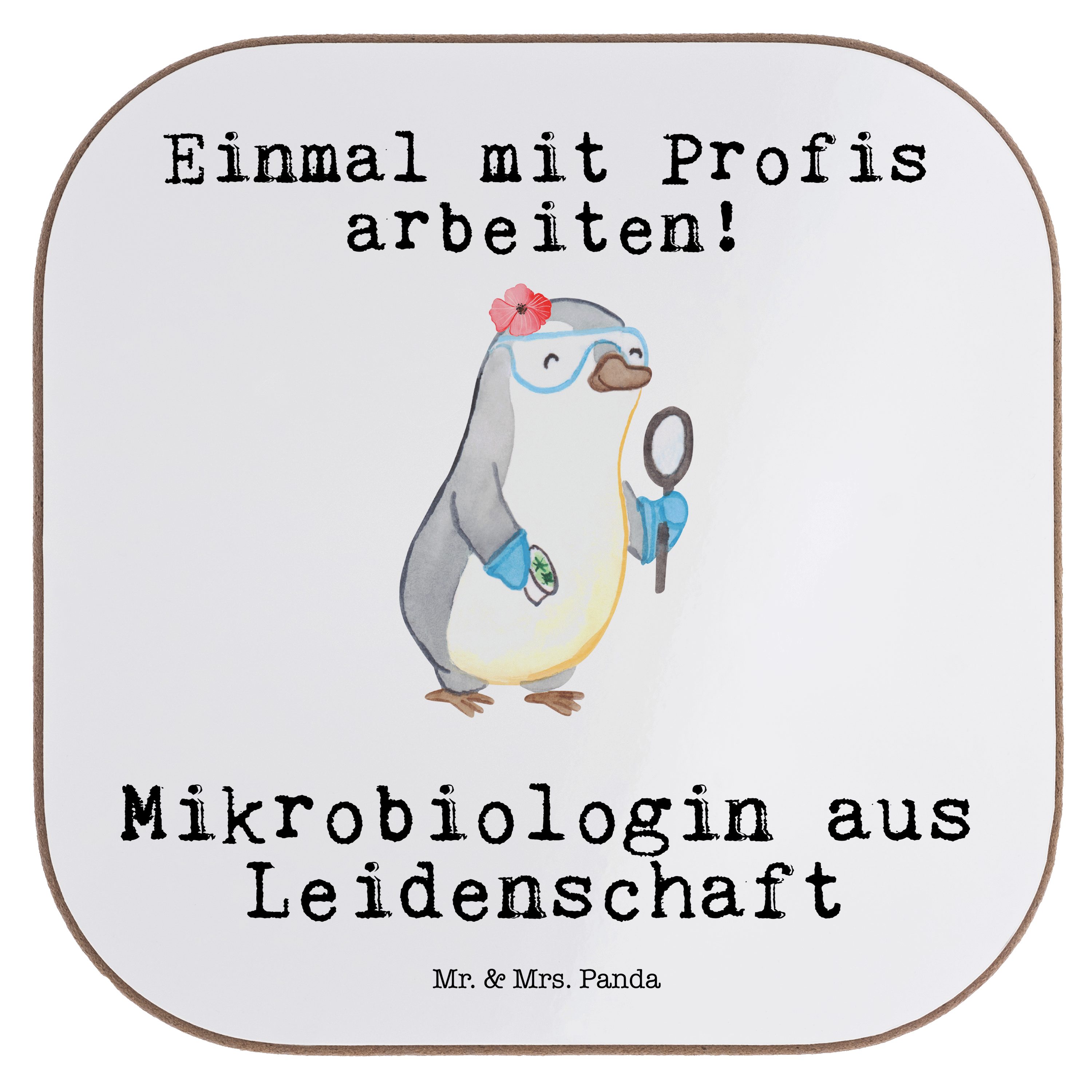Mr. & Mrs. Panda Getränkeuntersetzer Mikrobiologin aus Leidenschaft - Weiß - Geschenk, Forschung, Labor, N, 1-tlg.