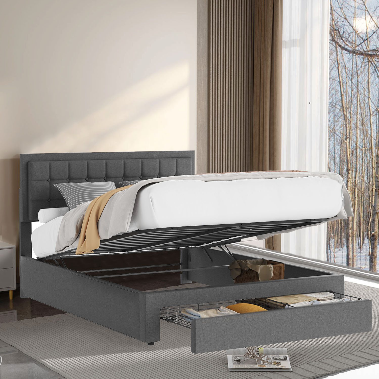 oyajia Polsterbett 140x200cm Doppelbett Hydraulisches anhebbarer günstig online kaufen