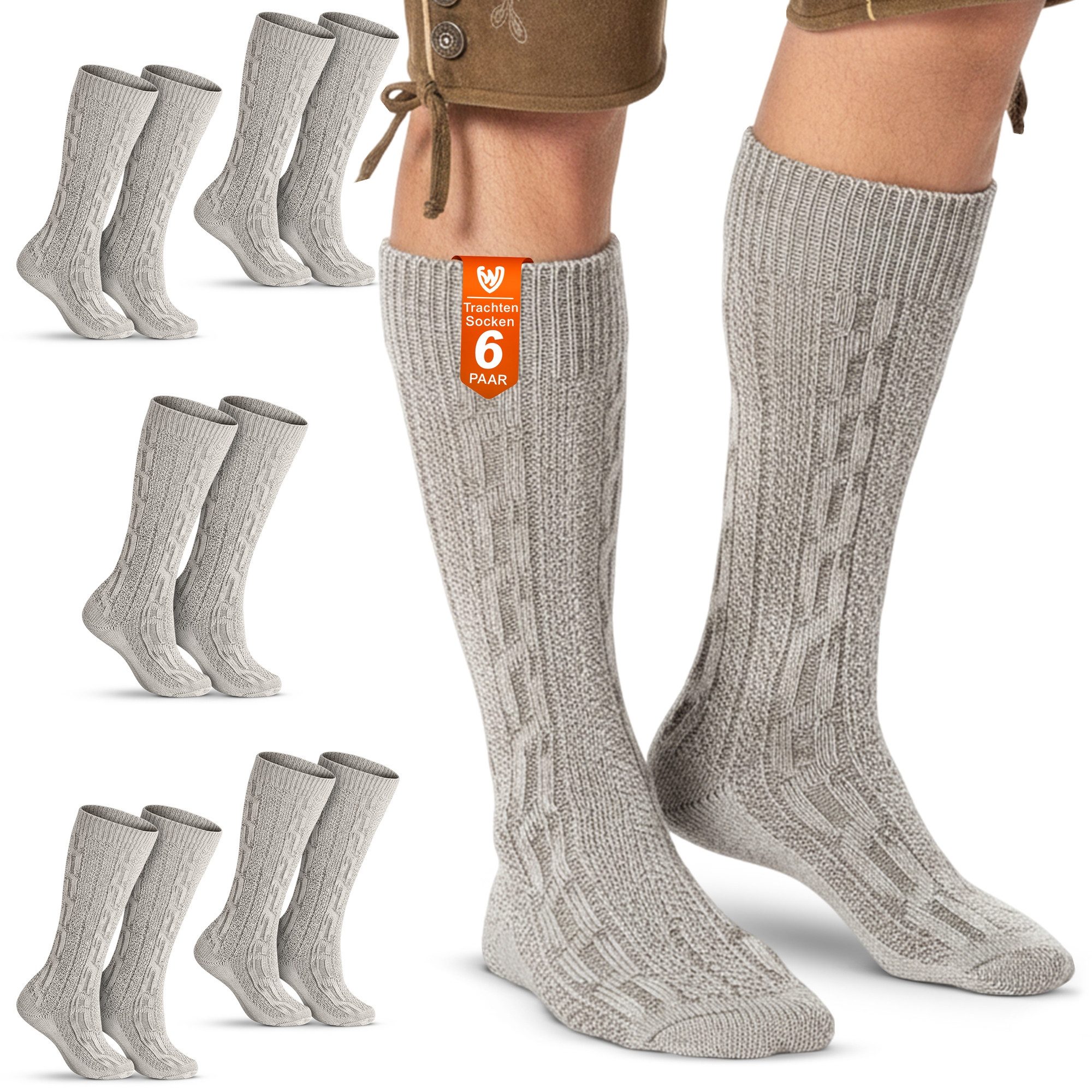 German Wear Trachtensocken GW200 6xPaar (6er-Pack) Trachtensocken Trachtenstrümpfe Zopfmuster 40cm