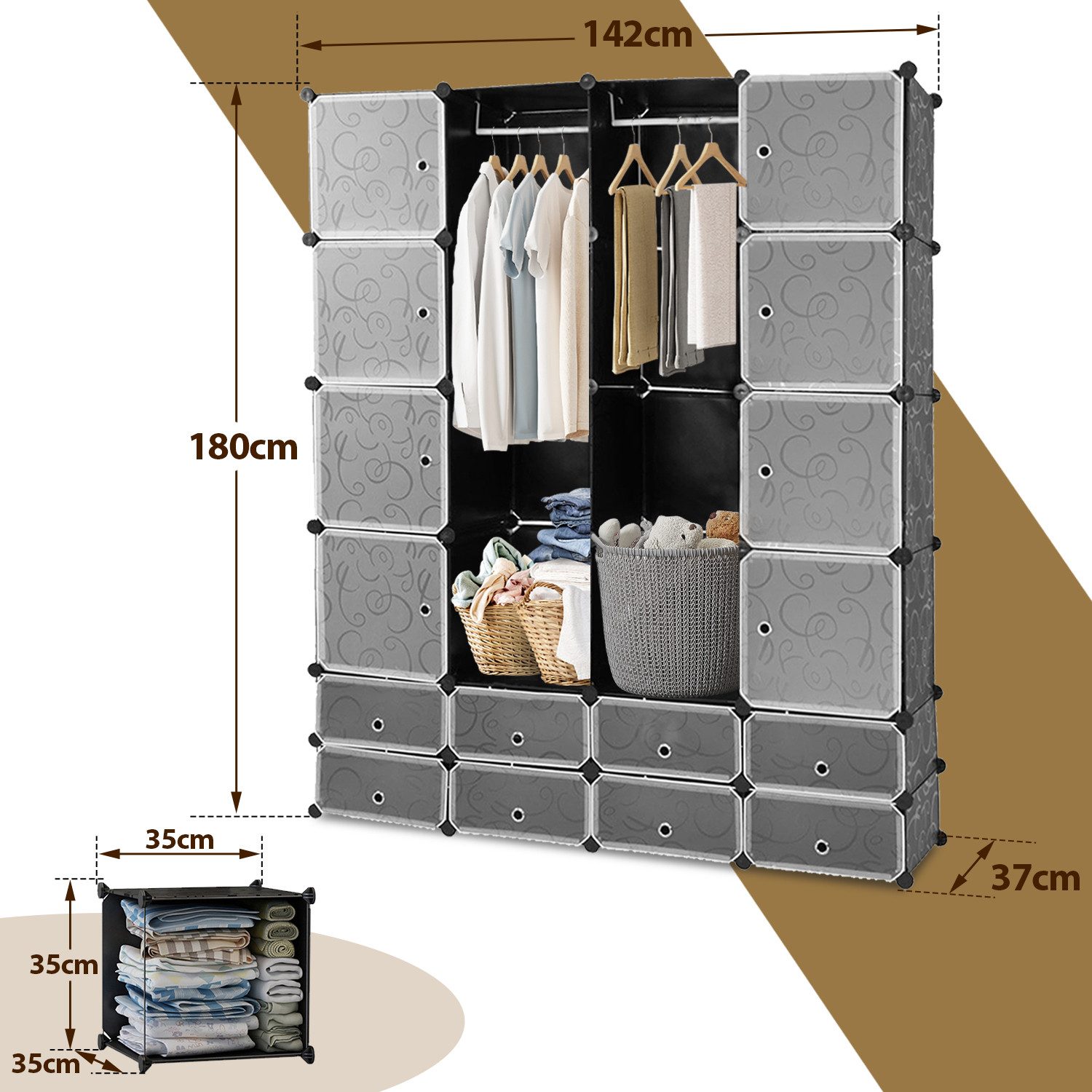 Clanmacy Kleiderschrank Kleiderschrank DIY Regalsystem Steckregal günstig online kaufen