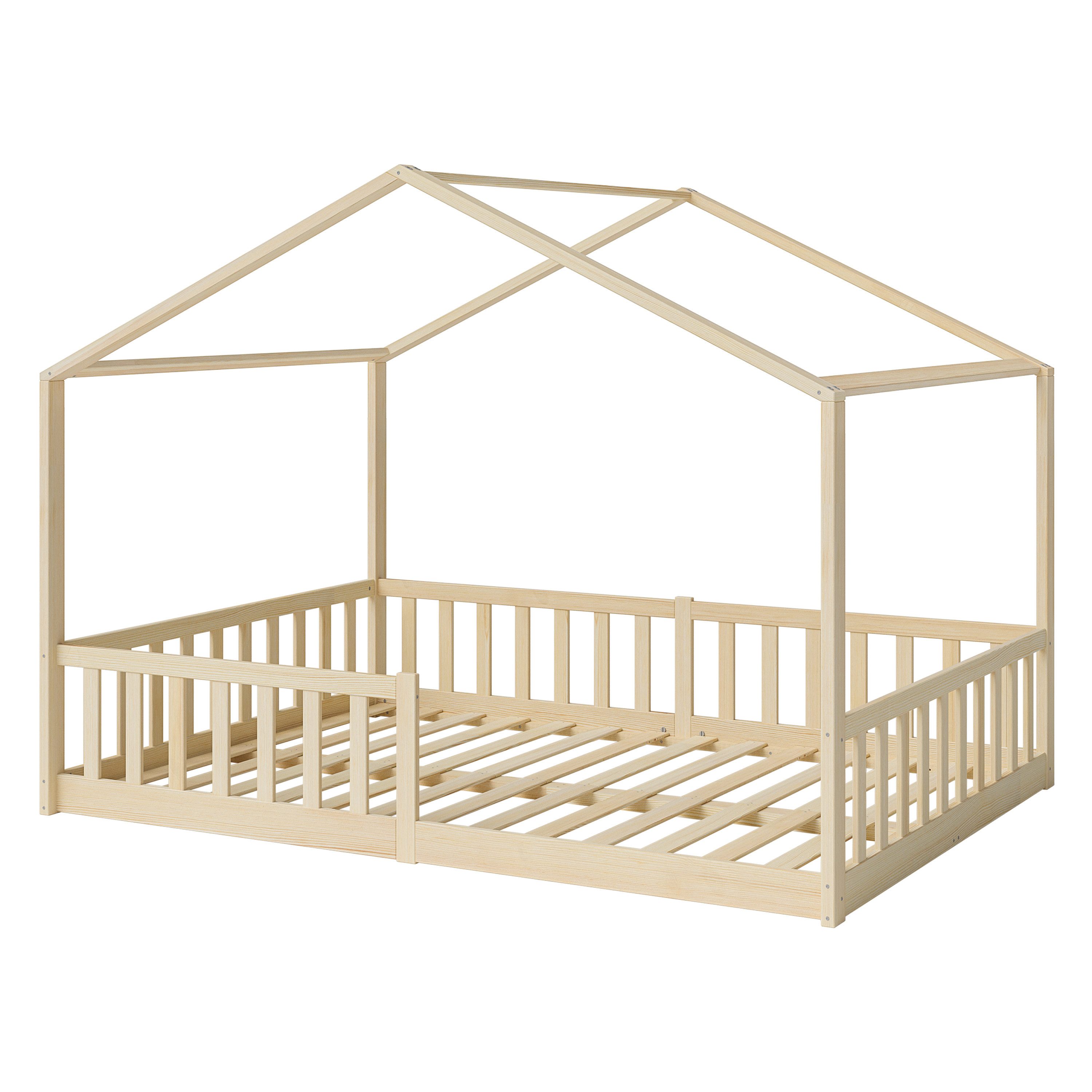 Bellabino Hausbett Bia mit Rausfallschutz und Lattenrost (natur, mit Matrat günstig online kaufen