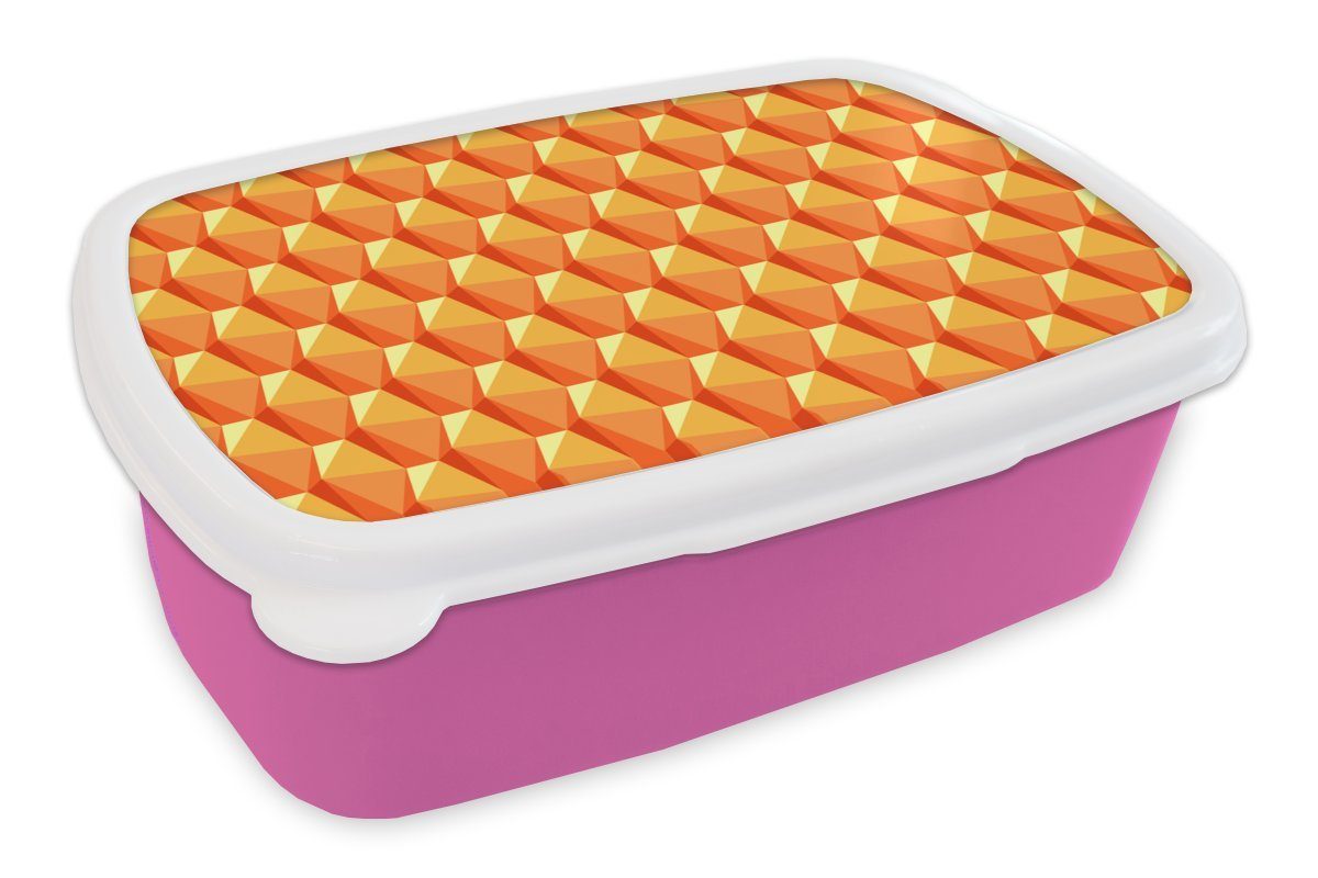 MuchoWow Lunchbox Orange - Muster - 3D, Kunststoff, (2-tlg), Brotbox für Erwachsene, Brotdose Kinder, Snackbox, Mädchen, Kunststoff rosa