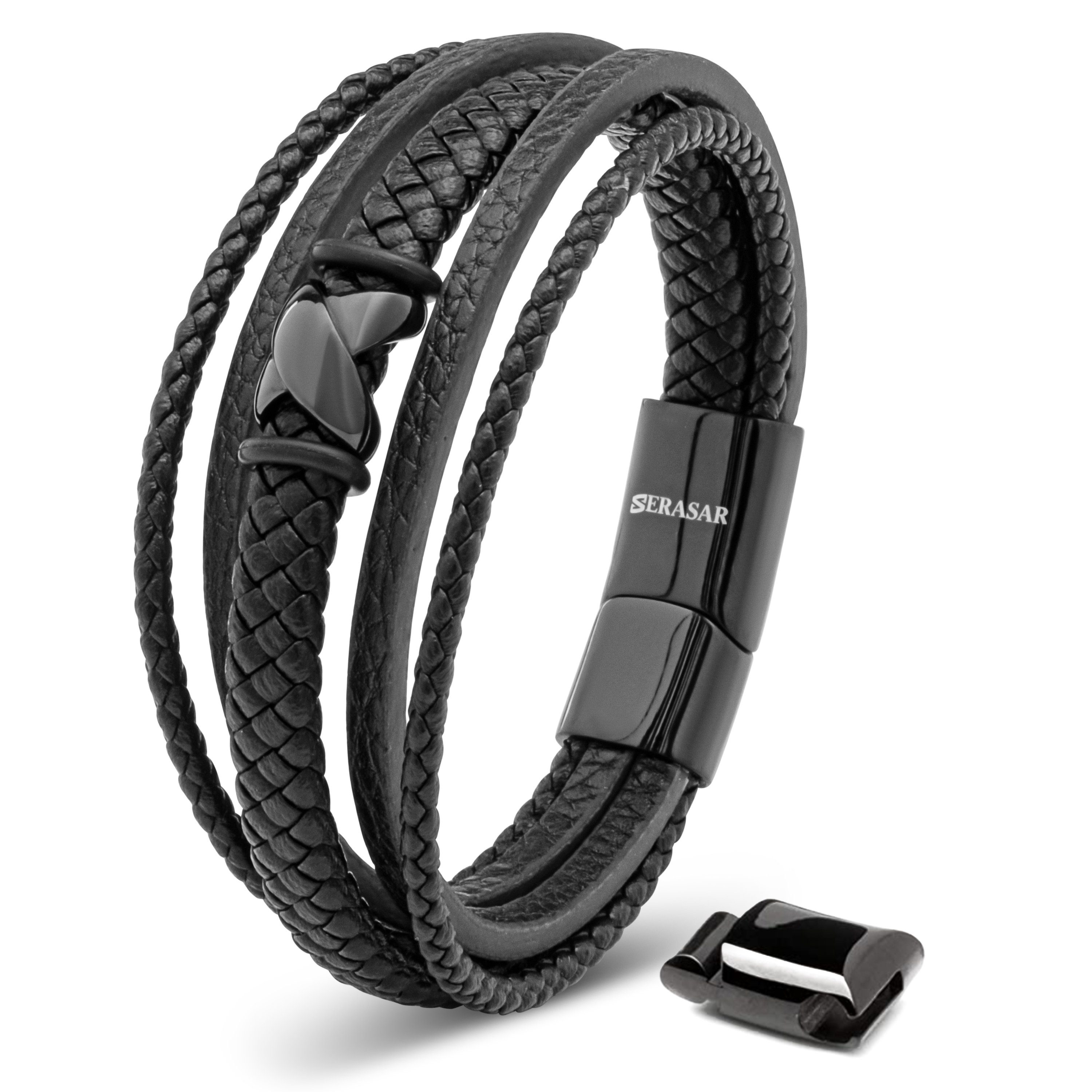 SERASAR Lederarmband Leder Herrenarmband "Flake" aus Glied verstellbar elegant, Echtleder, durch (Klassisch, casual, extra 1-tlg), Schwarz Länge