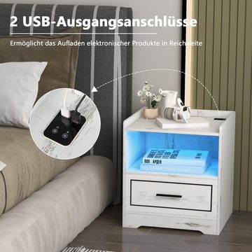 COSTWAY Nachttisch (1-St), LED, 3 Farben, mit Schublade & USB-Anschluss, Holz, weiß