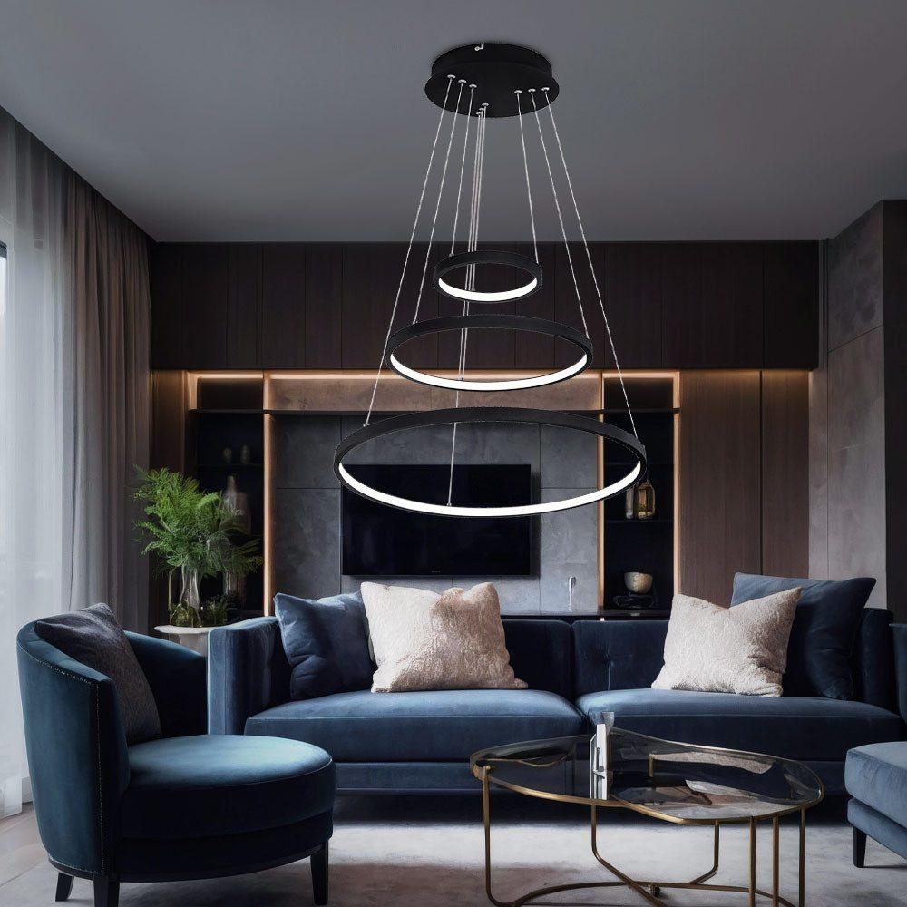 GLOBO LIGHTING LED-Hängeleuchte, LED-Leuchtmittel fest verbaut, Warmweiß, Hängelampe Pendelleuchte LED Wohnzimmerlampe Ringe dimmbar H 120 cm