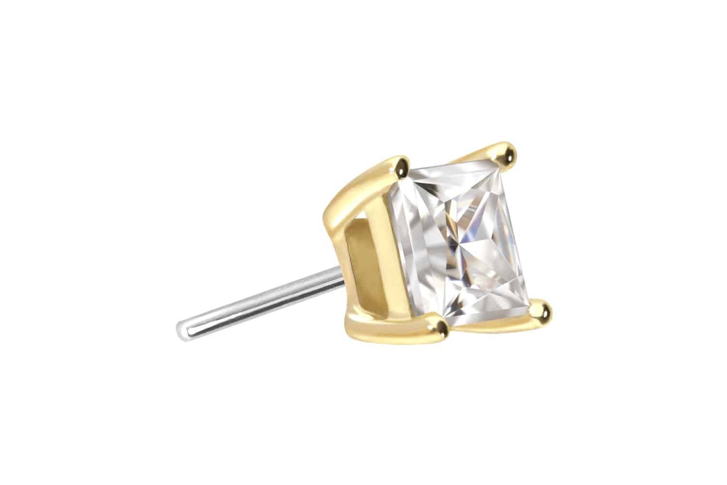 Piercing-Set 14 Karat Gold Aufsatz mit Titan Push Pin MOISSANIT-QUADRAT