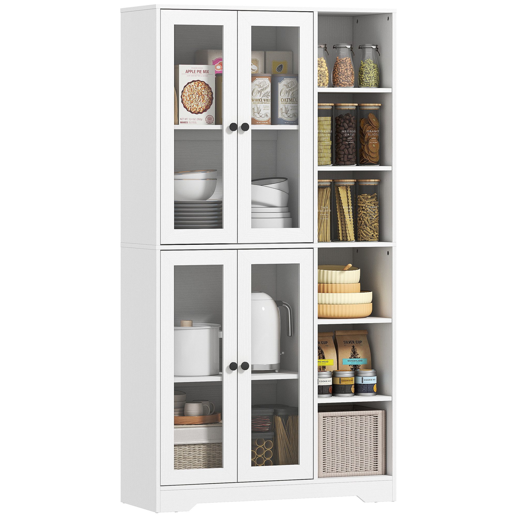 HOMCOM Küchenbuffet 172 cm groß (Schrank mit Glastüren, 1-St., Hochschrank) Großer Stauraum, Weiß
