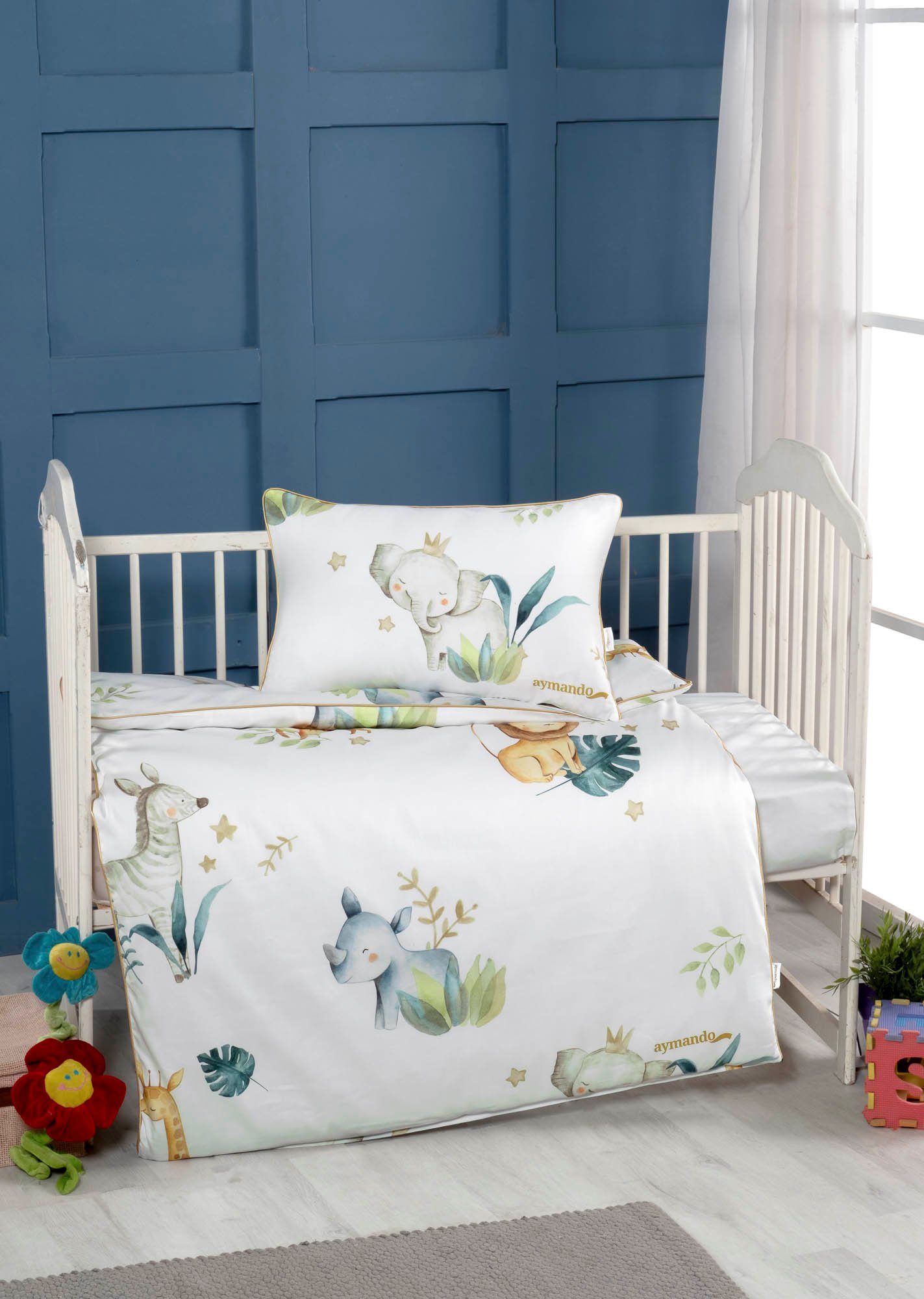 Aymando Babybettwäsche Zoo, 100% Baumwolle Mako Satin, 2 teilig, Saum und R günstig online kaufen