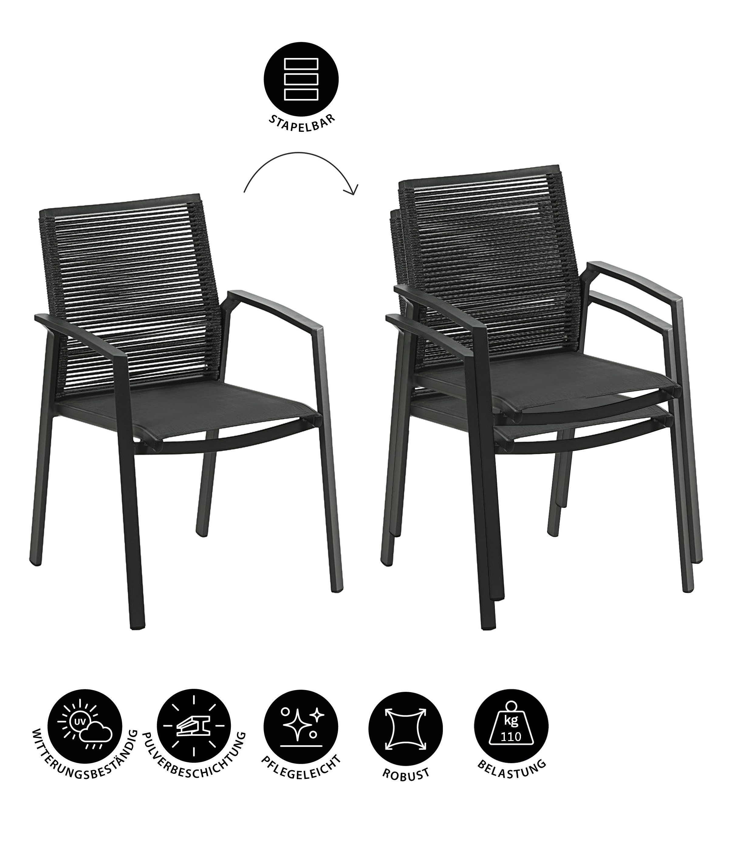 Dehner Gartenstuhl Stapelstuhl Monaco, 87 x 57 x 61 cm, Stapelstuhl Monaco mit hochwertigem und robustem Aluminium-Gestell