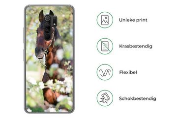MuchoWow Handyhülle Pferde - Blüte - Frühling - Tiere, Phone Case, Handyhülle Xiaomi Redmi 9, Silikon, Schutzhülle
