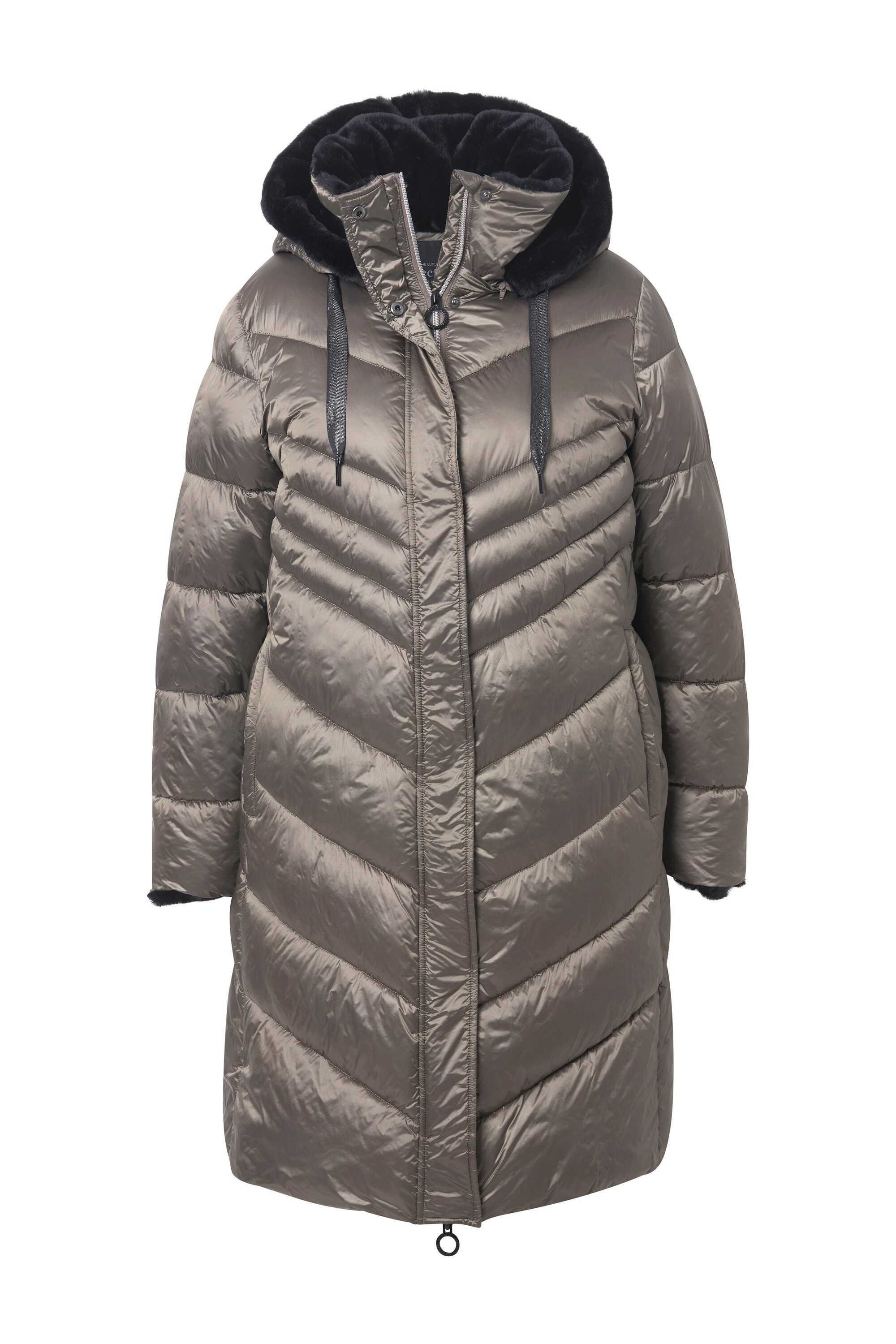 Wintermantel HYPRAR Steppmantel Metallic-Optik Kunstfellbesatz Kapuze