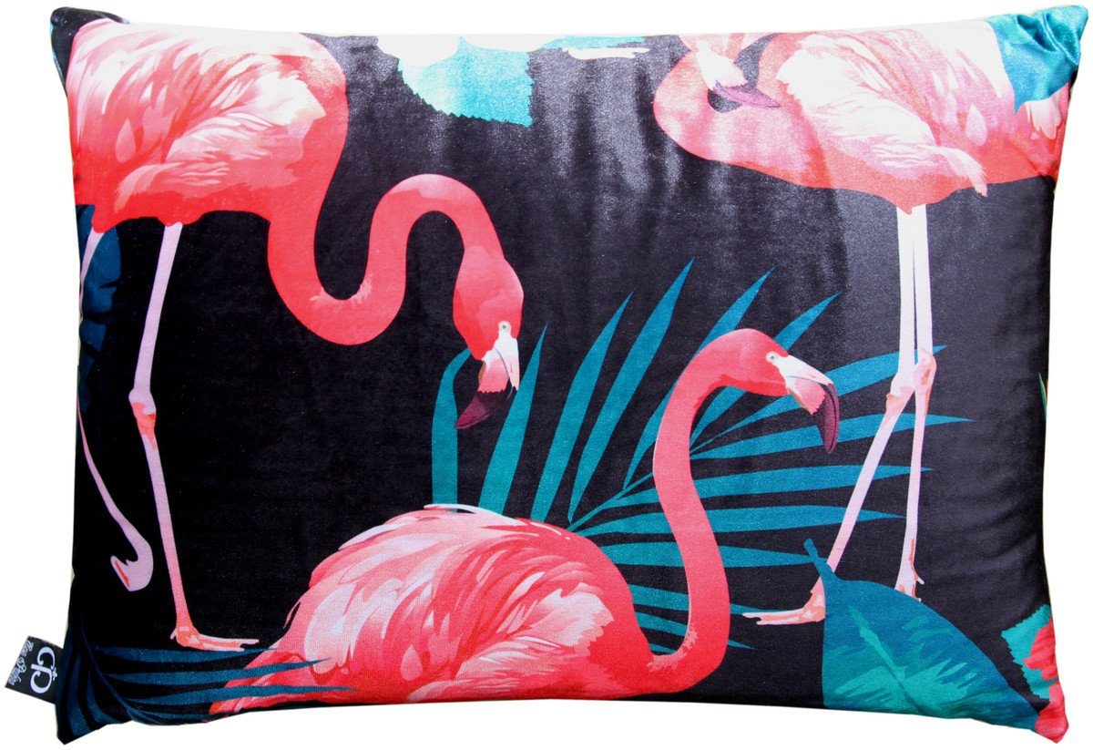 Luxus Flamingos / Malibu - Samtstoff 35 cm Deko x Padrino Wohnzimmer Schwarz Feinster 55 Kissen Mehrfarbig Dekokissen Kissen Casa -