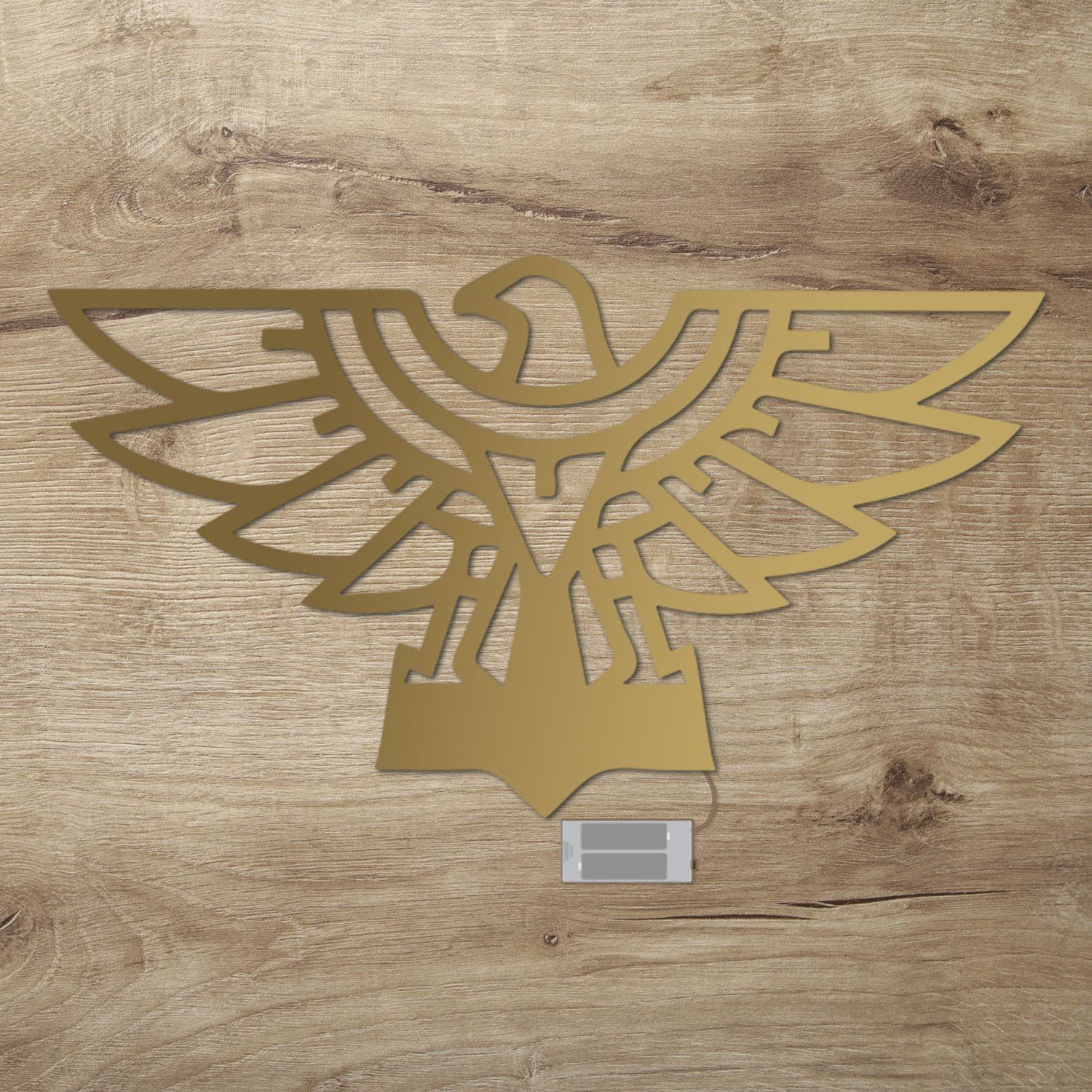 Gold Warmweiß Holz Namofactur Deko, LED Adler Vogel LED integriert, Dekolicht fest Wand