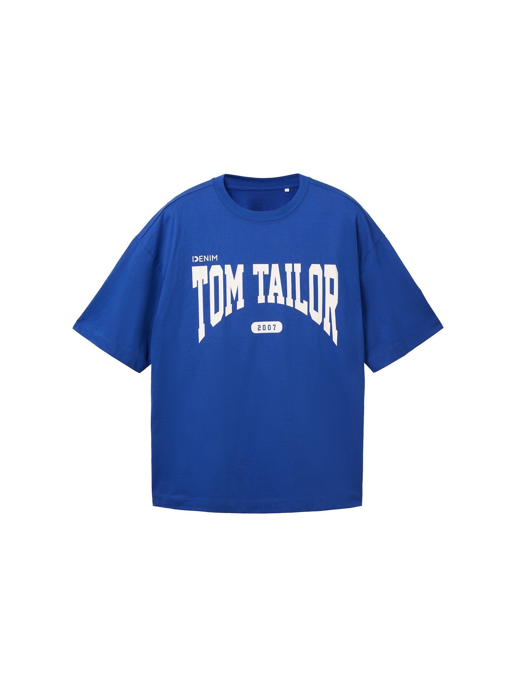 TOM Print mit shiny blue T-Shirt TAILOR royal Oversized Denim T-Shirt