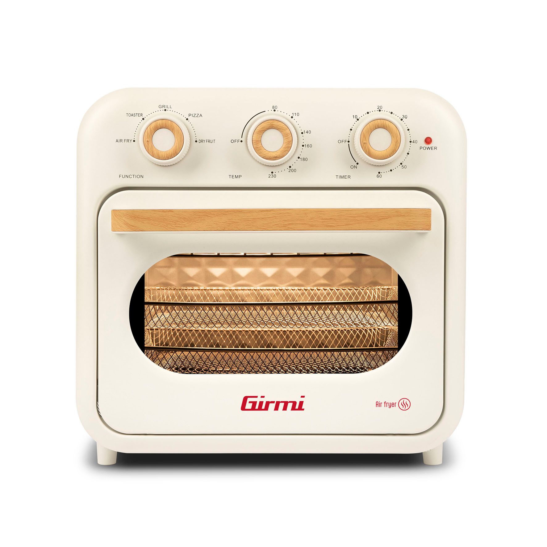 Girmi Heißluftfritteuse FG2901 Ecofrit FG29, 22 Liter, Maxi-Lüfter, bis 230°C, 1630 W, 5 Programme, Innenbeleuchtung, Rezeptbuch, Zubehör