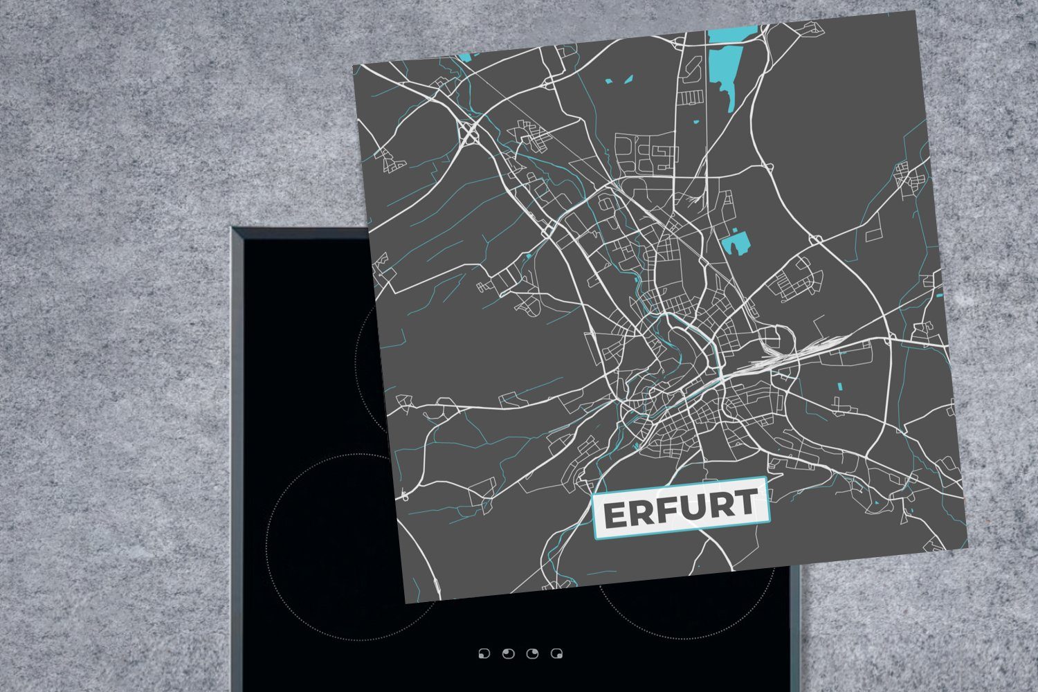 - Erfurt küche (1 Deutschland - Blau cm, Karte, 78x78 tlg), Ceranfeldabdeckung, Herdblende-/Abdeckplatte für Vinyl, - - Arbeitsplatte Stadtplan MuchoWow