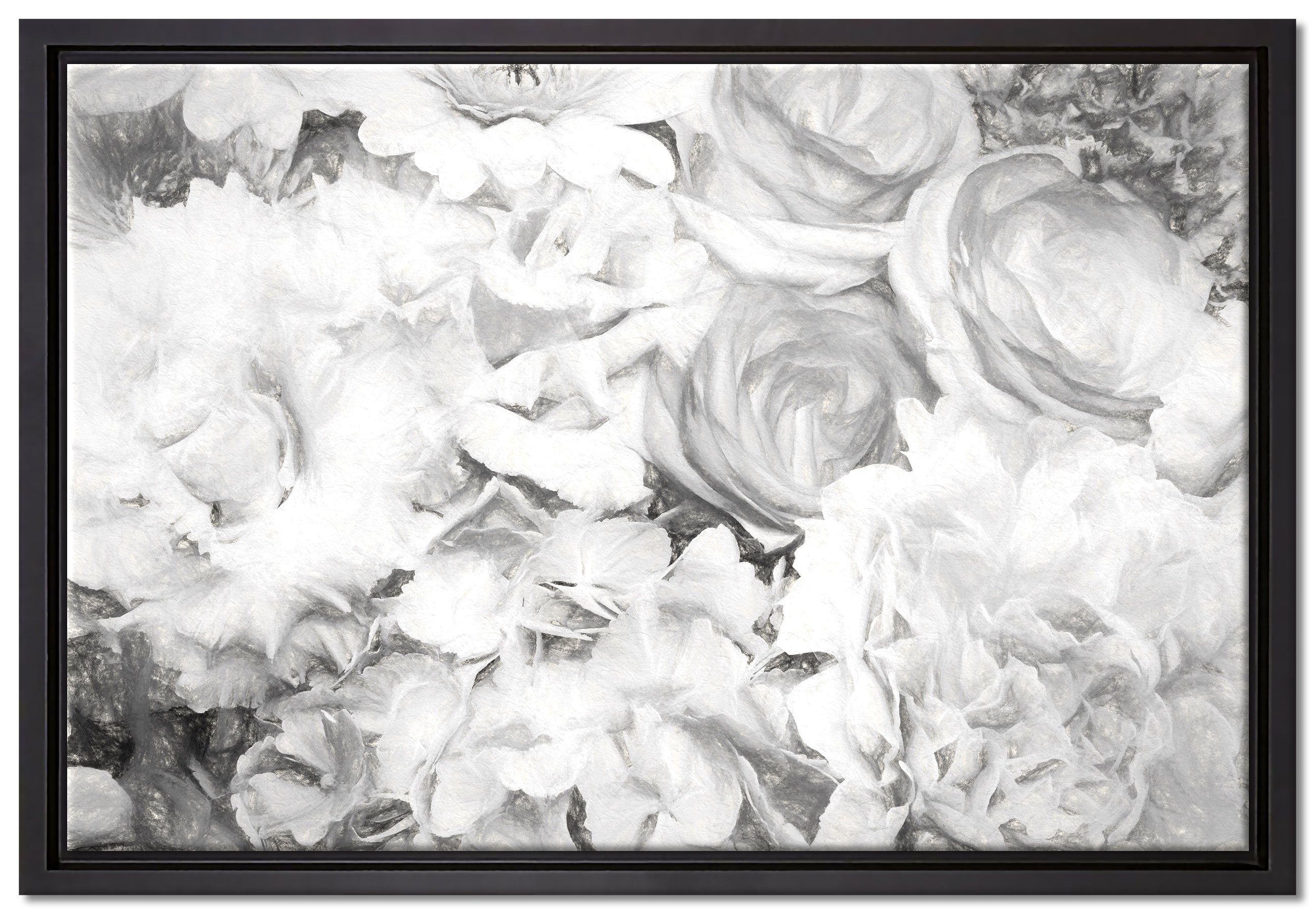 Zackenaufhänger einem gefasst, Leinwandbild Pixxprint Blumenstrauss St), bespannt, Kunst, Leinwandbild in (1 inkl. fertig Schattenfugen-Bilderrahmen prachtvoller Wanddekoration