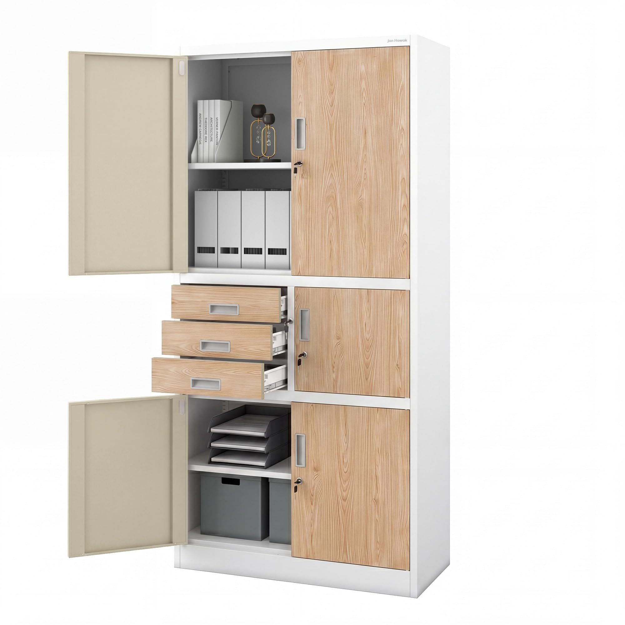 Jan Nowak Aktenschrank Metall Büroschrank mit Tresor 90 cm FILIP II Schubladen Stahl (Safe Aktenschrank Büro Kanzlei Praxis Schloss 2 Schlüssel, Stahl 0,6 mm 185 x 90 x 45 cm Wandmontage robust langlebig) Tresor abschließbar pulverbeschichtet 10 Farben