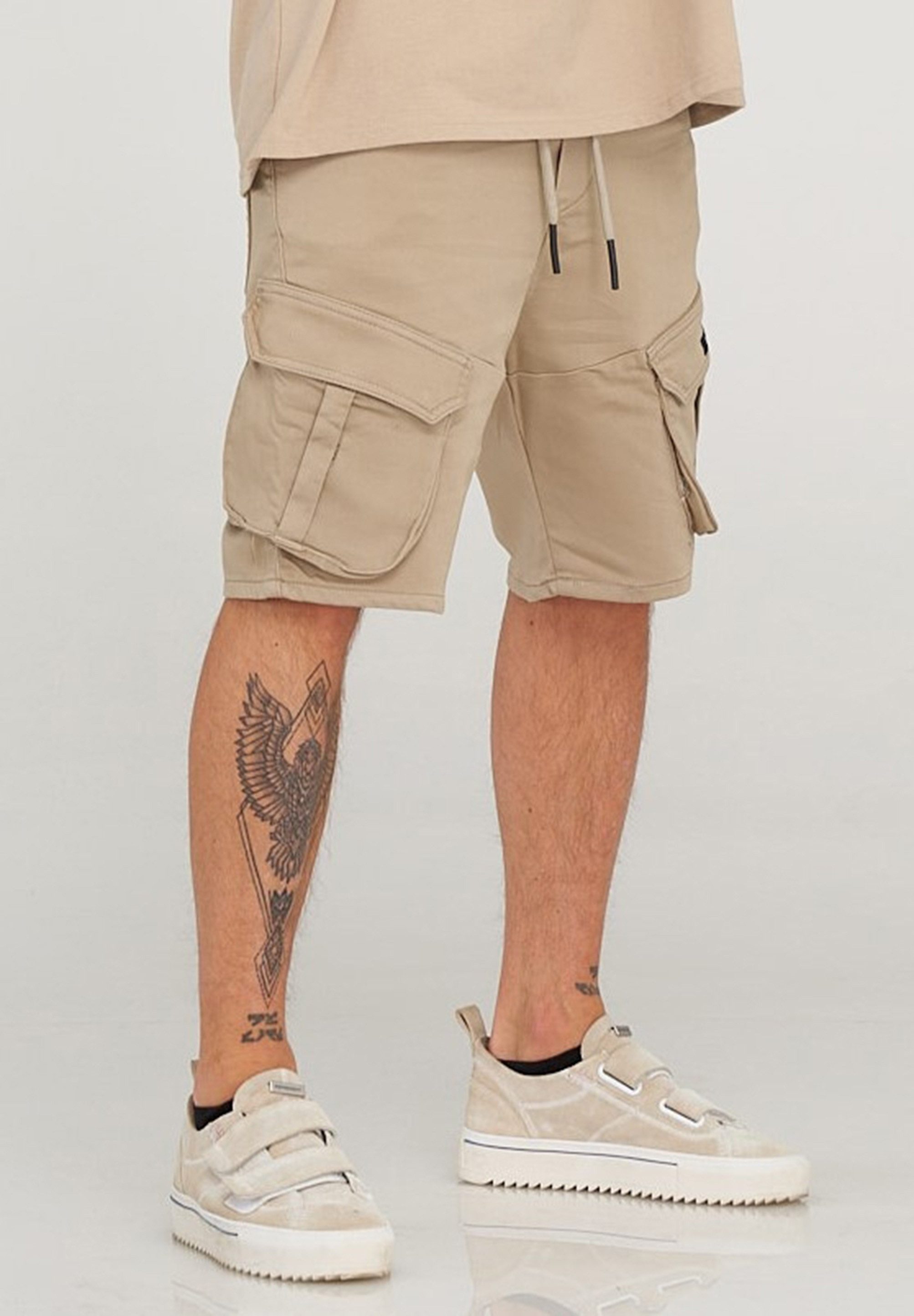 behype Cargoshorts Kurze Hose für Herren im Regular-Fit Mit Gummibund & Tunnelzug - Sommer-Shorts Bermuda