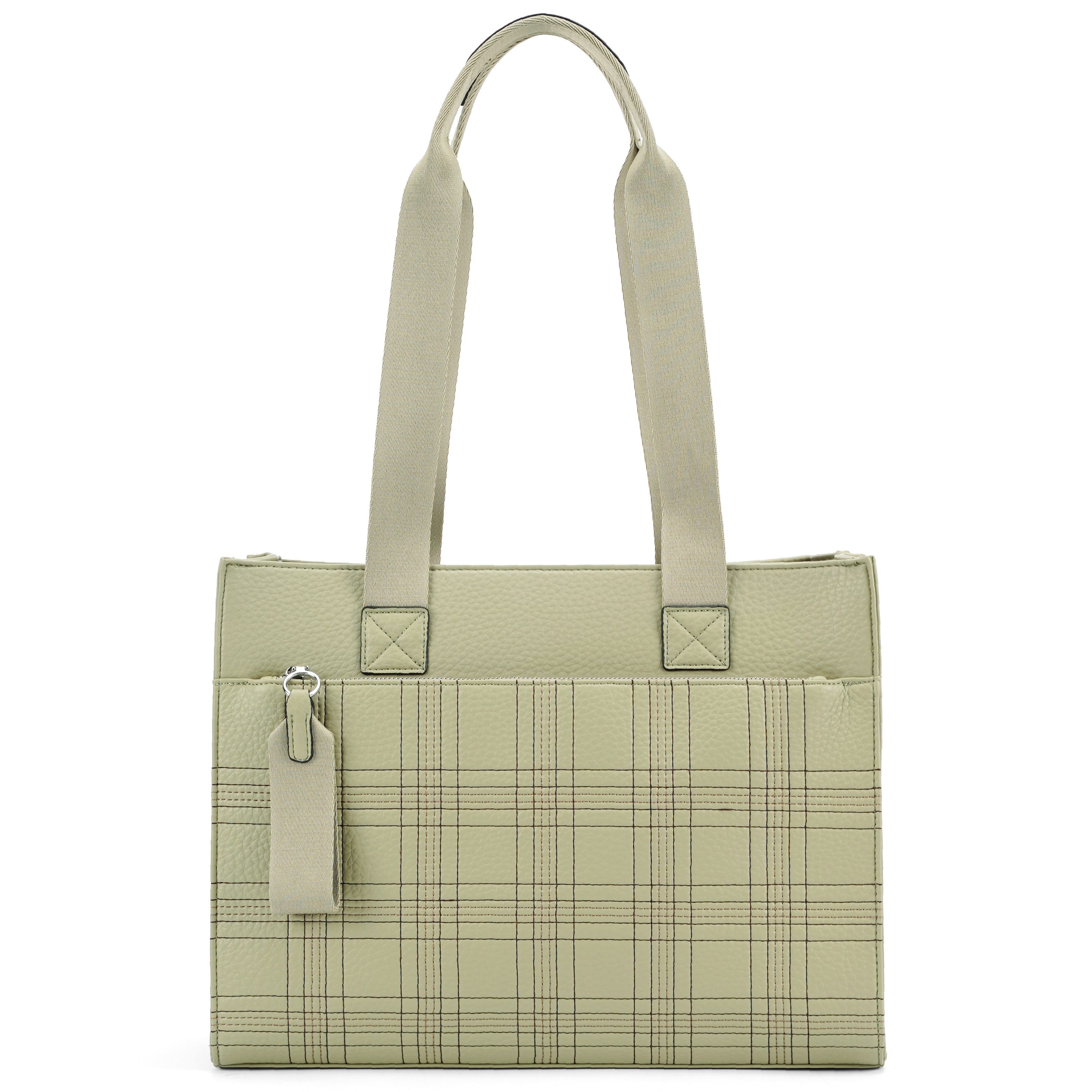 MIRROSI Shopper Damen Tasche Leder-Optik – große Schultertasche mit Karomuster, ca. 42 x 14 x 33 cm, Reißverschluss & langem Riemen